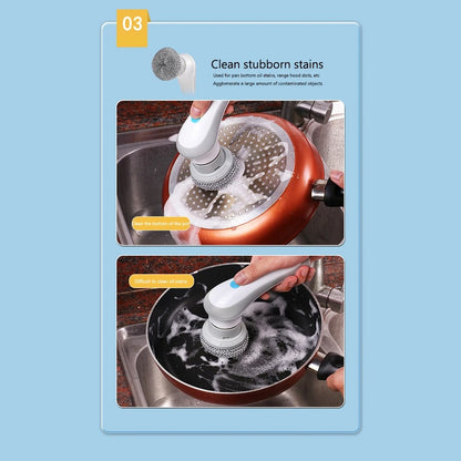 Electric Clean Brush Multifunctional Wireless Clean Brush 360 Degree Rotation 3 Replaceable Brush Heads Bathroom Kitchen Cleaner