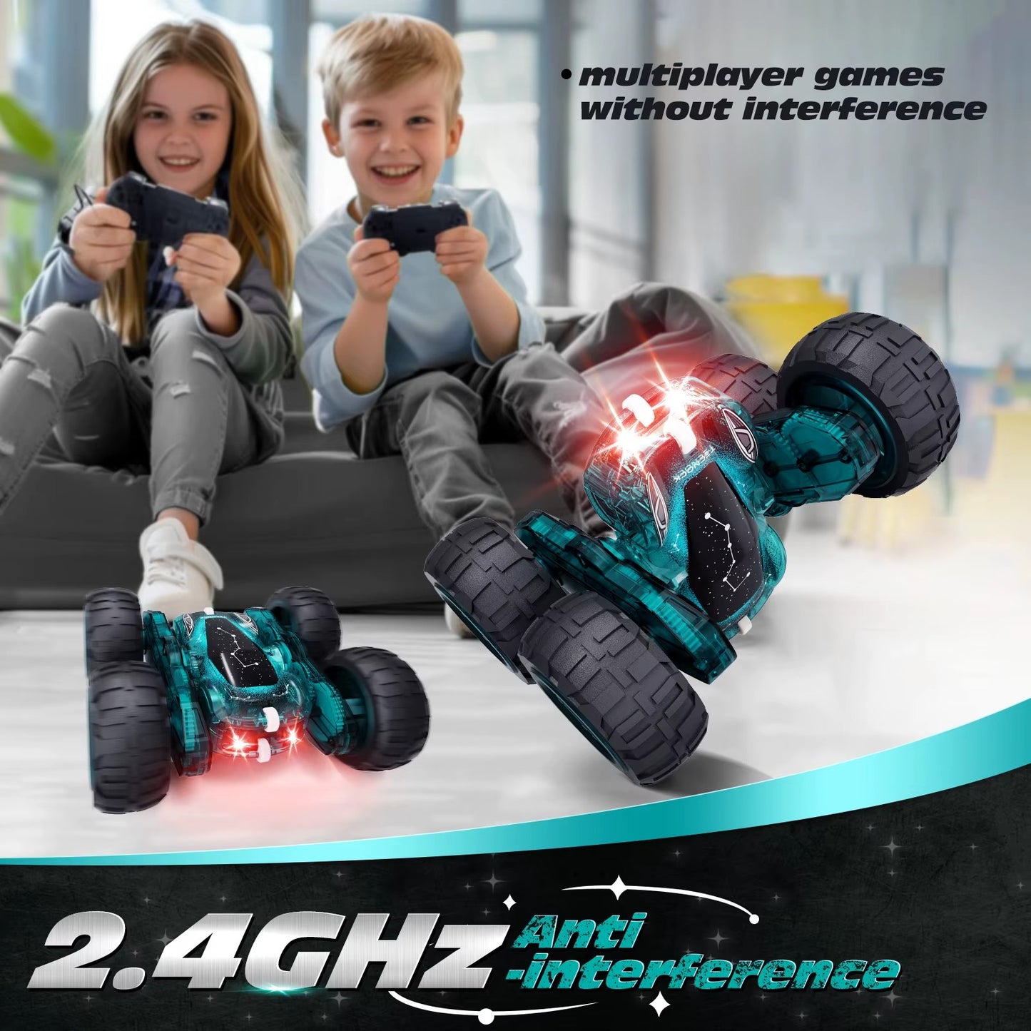 Remote Control Car with Lights, 2.4Ghz RC Car Double Sided 360°Flip RC Stunt Cars,Portable Rechargeable Toy Car for Kids&Adults
