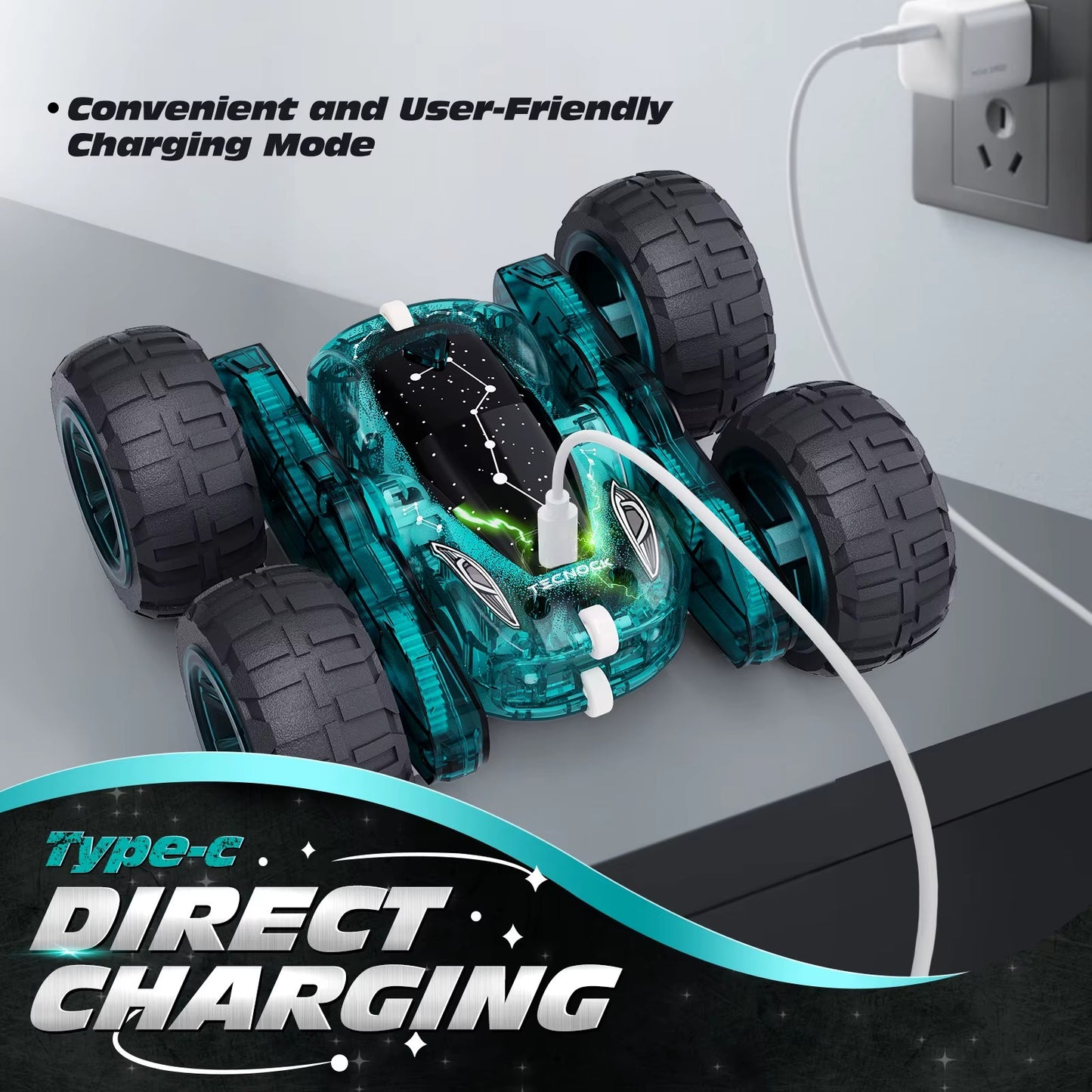 Remote Control Car with Lights, 2.4Ghz RC Car Double Sided 360°Flip RC Stunt Cars,Portable Rechargeable Toy Car for Kids&Adults