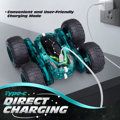 Remote Control Car with Lights, 2.4Ghz RC Car Double Sided 360°Flip RC Stunt Cars,Portable Rechargeable Toy Car for Kids&Adults